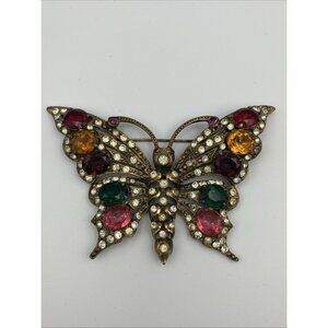 HUGE 4” SCHRAGER STARET VINTAGE BUTTERFLY BROOCH  RHINESTONES BUG INSECT PIN